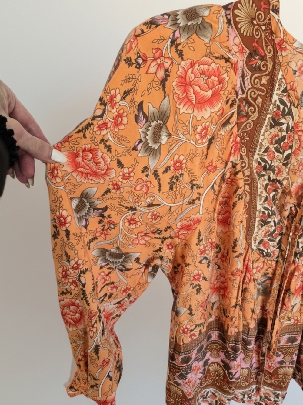 Boho Floral Peasant Blouse - Lantern Sleeves Flowy Hippie Vibe Women's S,M,L,XL - Picture 5 of 9